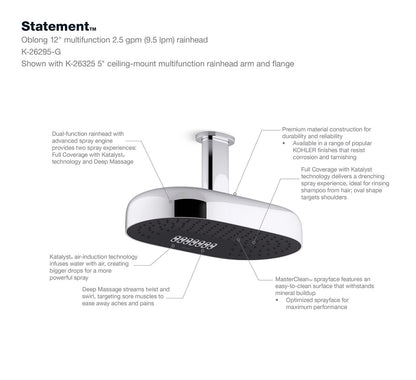 KOHLER K-26295-2MB Statement Oblong 14" two-function rainhead, 2.5 gpm - Vibrant Brushed Moderne Brass