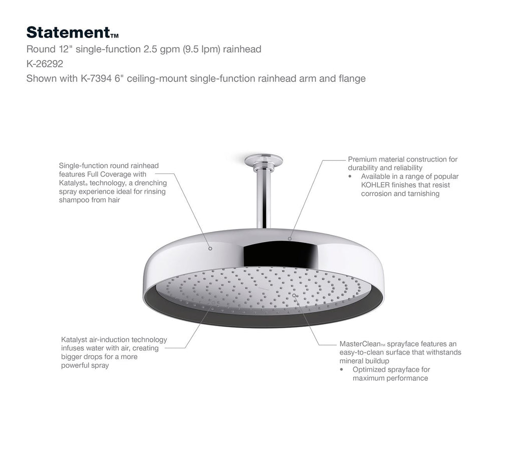 KOHLER K-26292-AF Statement Round 14" Single-Function Rainhead, 2.5 Gpm - Vibrant French Gold