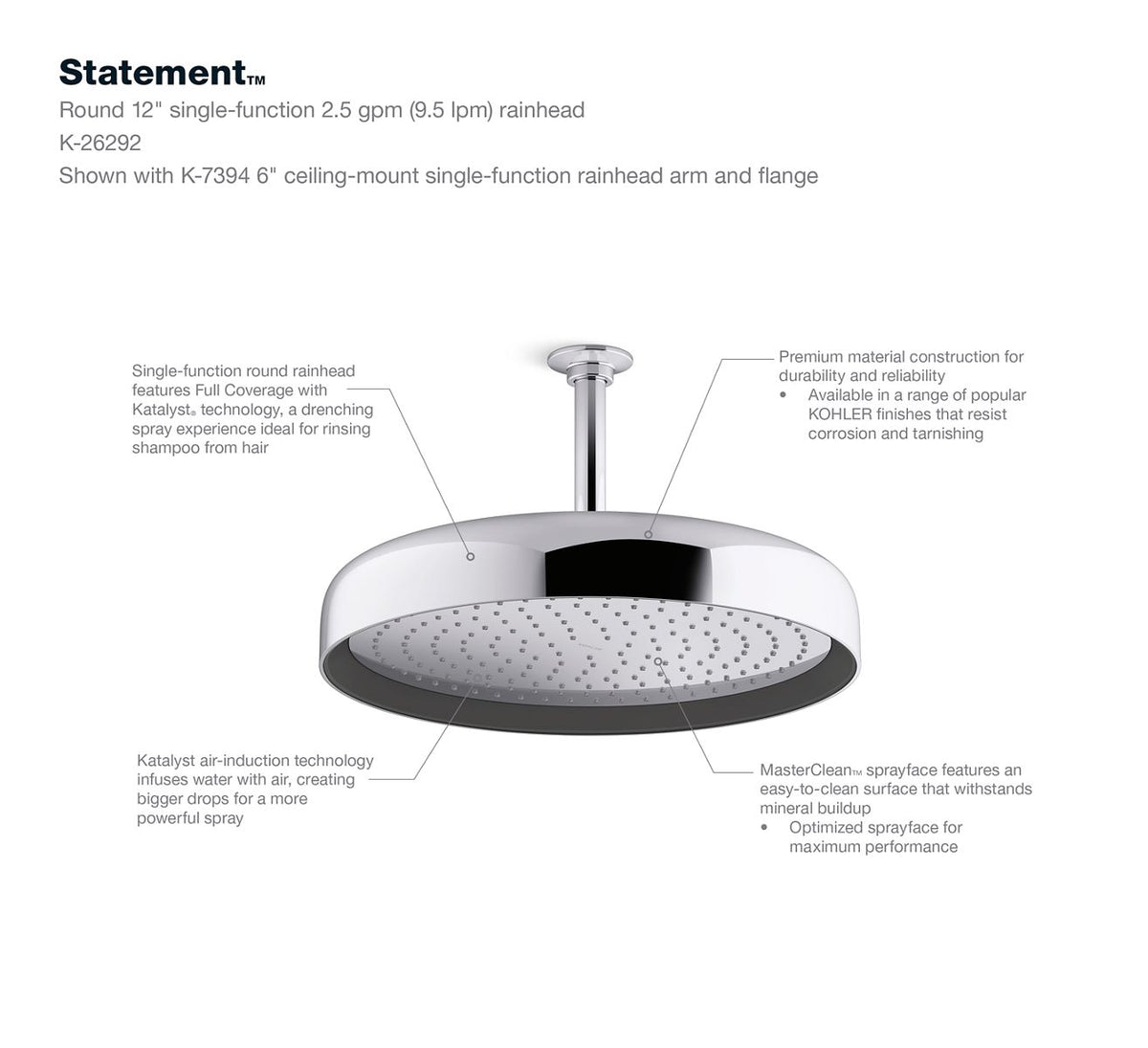 KOHLER K-26292-AF Statement Round 14" Single-Function Rainhead, 2.5 Gpm - Vibrant French Gold