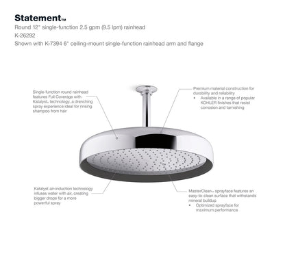 KOHLER K-26292-BL Statement Round 14" single-function rainhead, 2.5 gpm - Matte Black