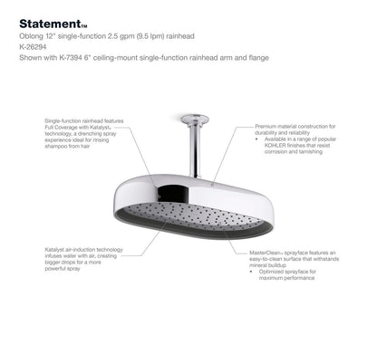 KOHLER K-26294-BL Statement Oblong 14" single-function rainhead, 2.5 gpm - Matte Black