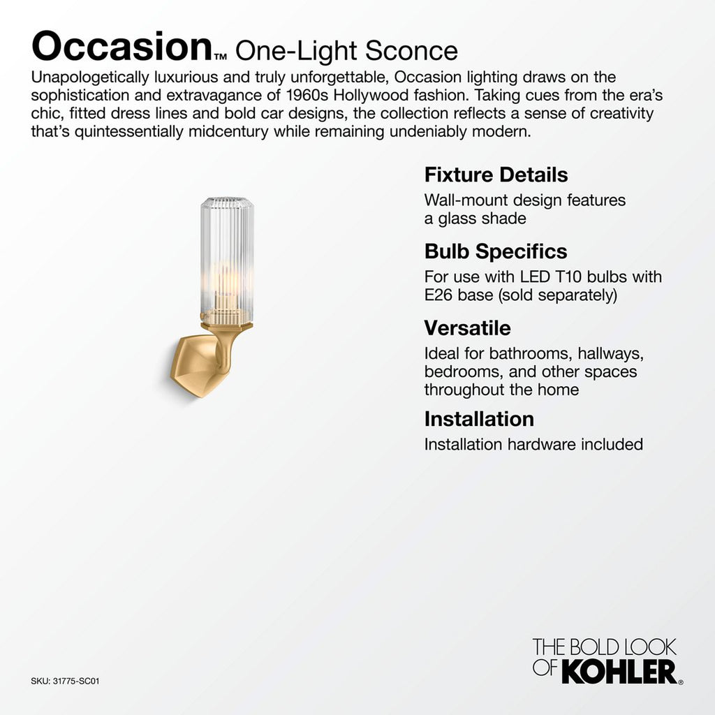 KOHLER K-31775-SC01-CPL Occasion One-Light Sconce - Polished Chrome