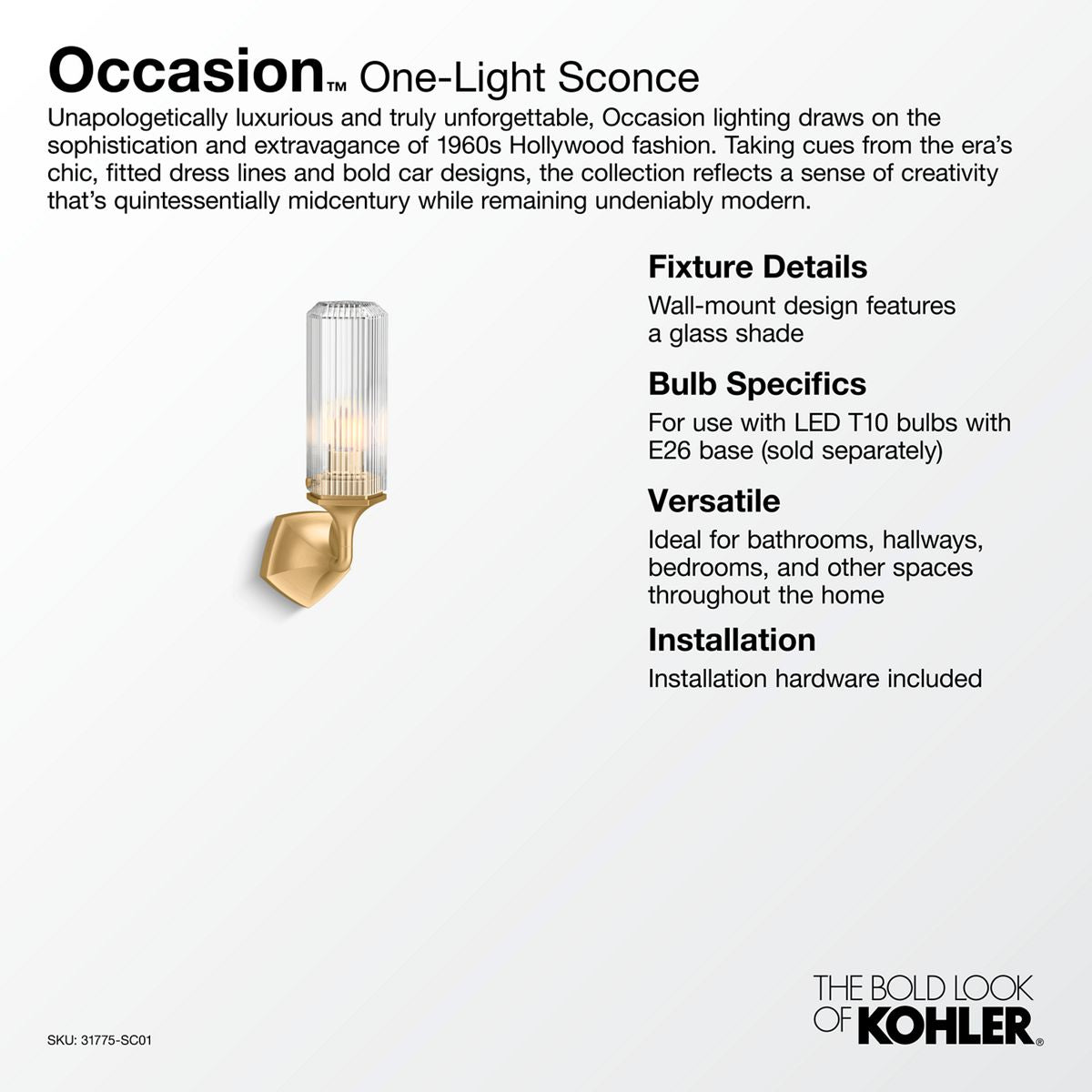 KOHLER K-31775-SC01-CPL Occasion One-Light Sconce - Polished Chrome