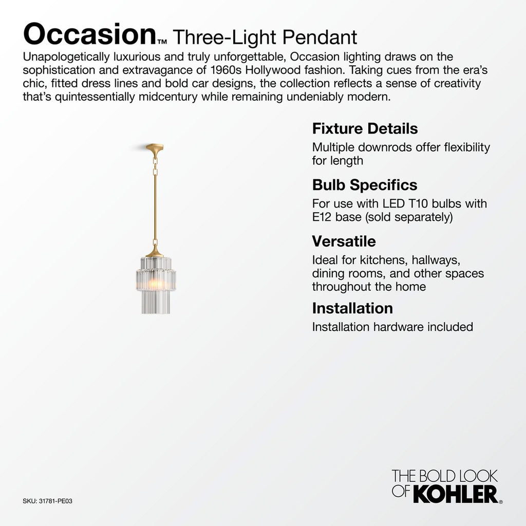 KOHLER K-31781-PE03-SNL Occasion 12" Pendant - Polished Nickel