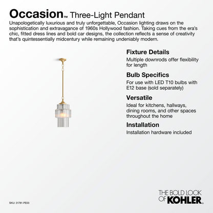KOHLER K-31781-PE03-SNL Occasion 12" pendant - Polished Nickel