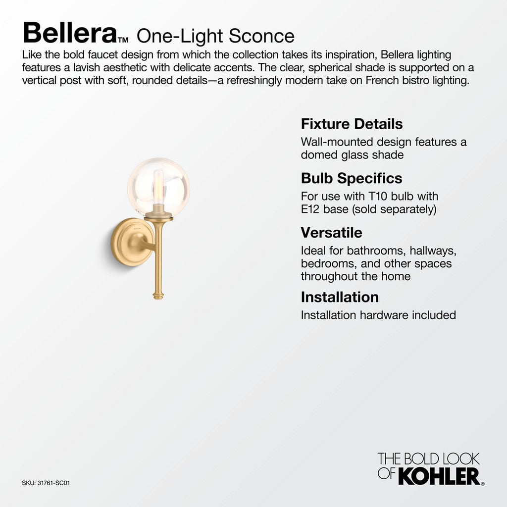 KOHLER K-31761-SC01-2GL Bellera One-Light Sconce - Brushed Moderne Brass