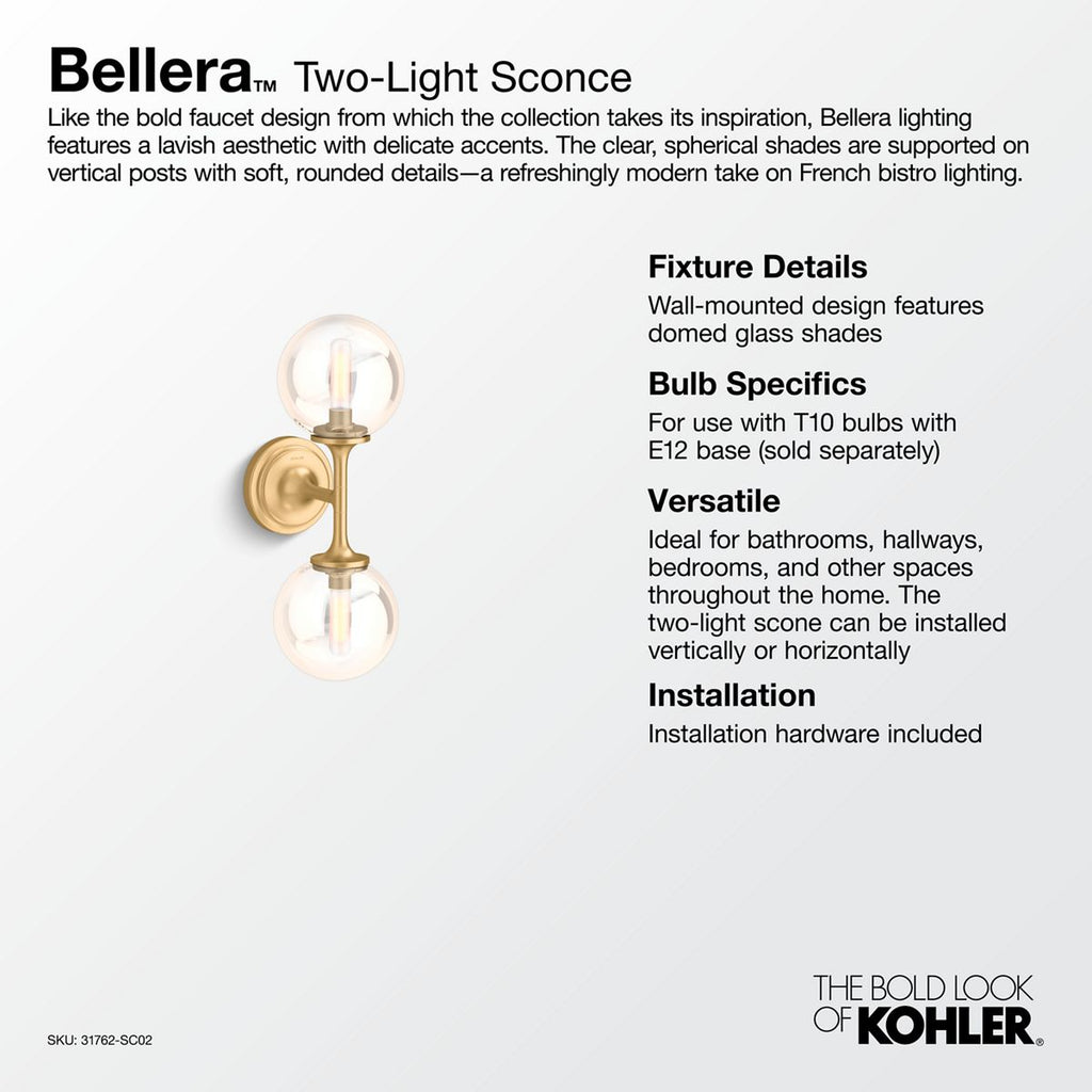 KOHLER K-31762-SC02-BLL Bellera Two-Light Sconce - Matte Black