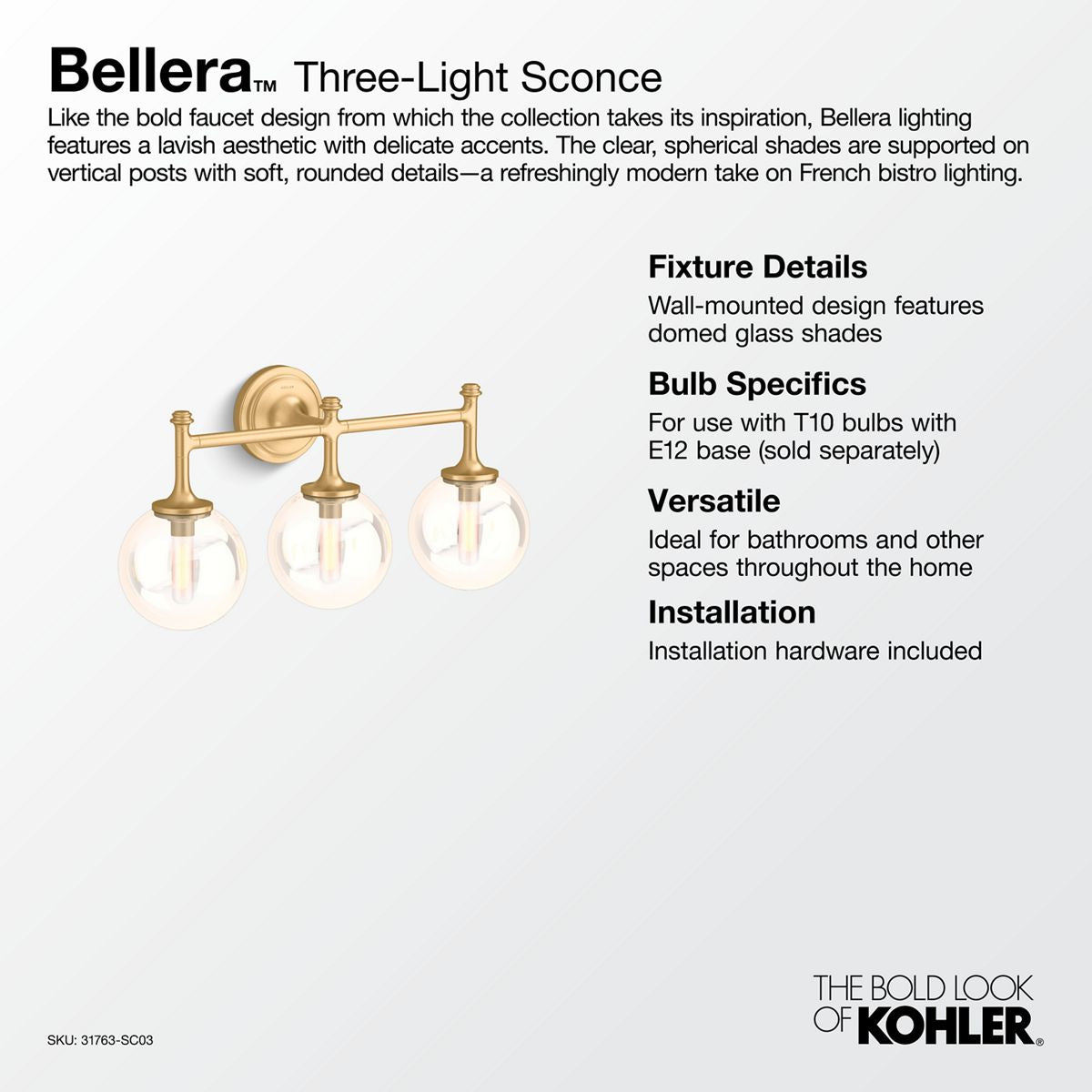 KOHLER K-31763-SC03-BLL Bellera Three-Light Sconce - Matte Black