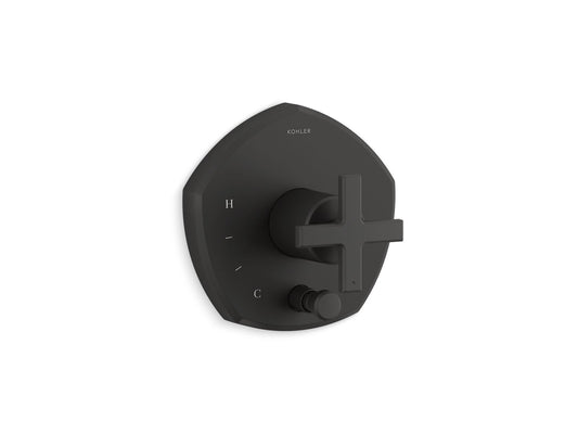 KOHLER K-T27044-3-BL Occasion Rite-Temp Valve Trim With Push-Button Diverter And Cross Handle In Matte Black