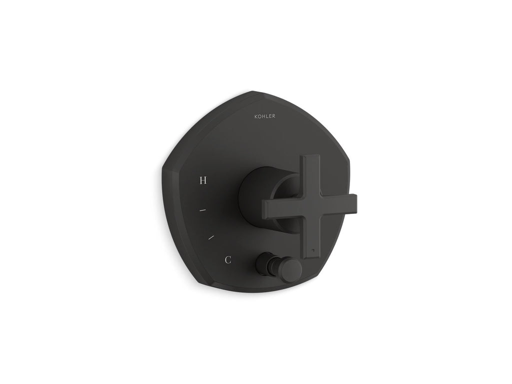 KOHLER K-T27044-3-BL Occasion Rite-Temp Valve Trim With Push-Button Diverter And Cross Handle - Matte Black