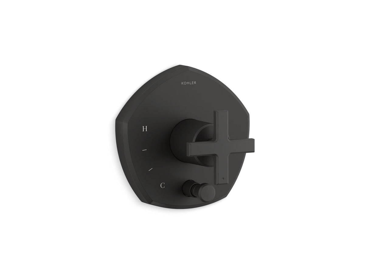 KOHLER K-T27044-3-BL Occasion Rite-Temp Valve Trim With Push-Button Diverter And Cross Handle - Matte Black