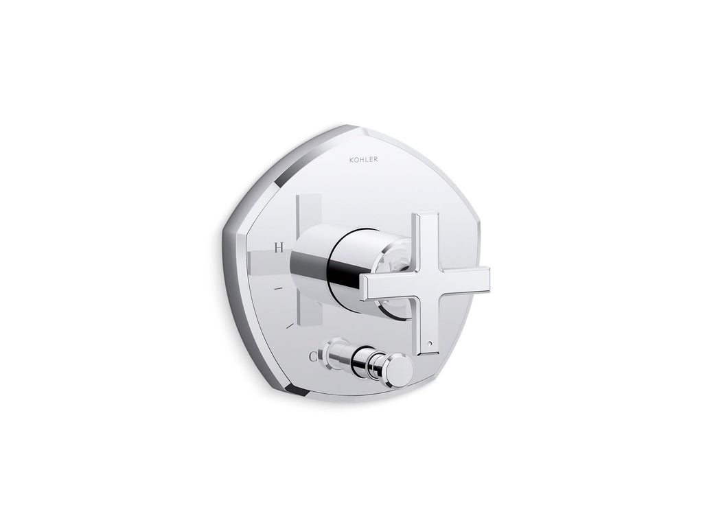 KOHLER K-T27044-3-2MB Occasion Rite-Temp Valve Trim With Push-Button Diverter And Cross Handle - Vibrant Brushed Moderne Brass