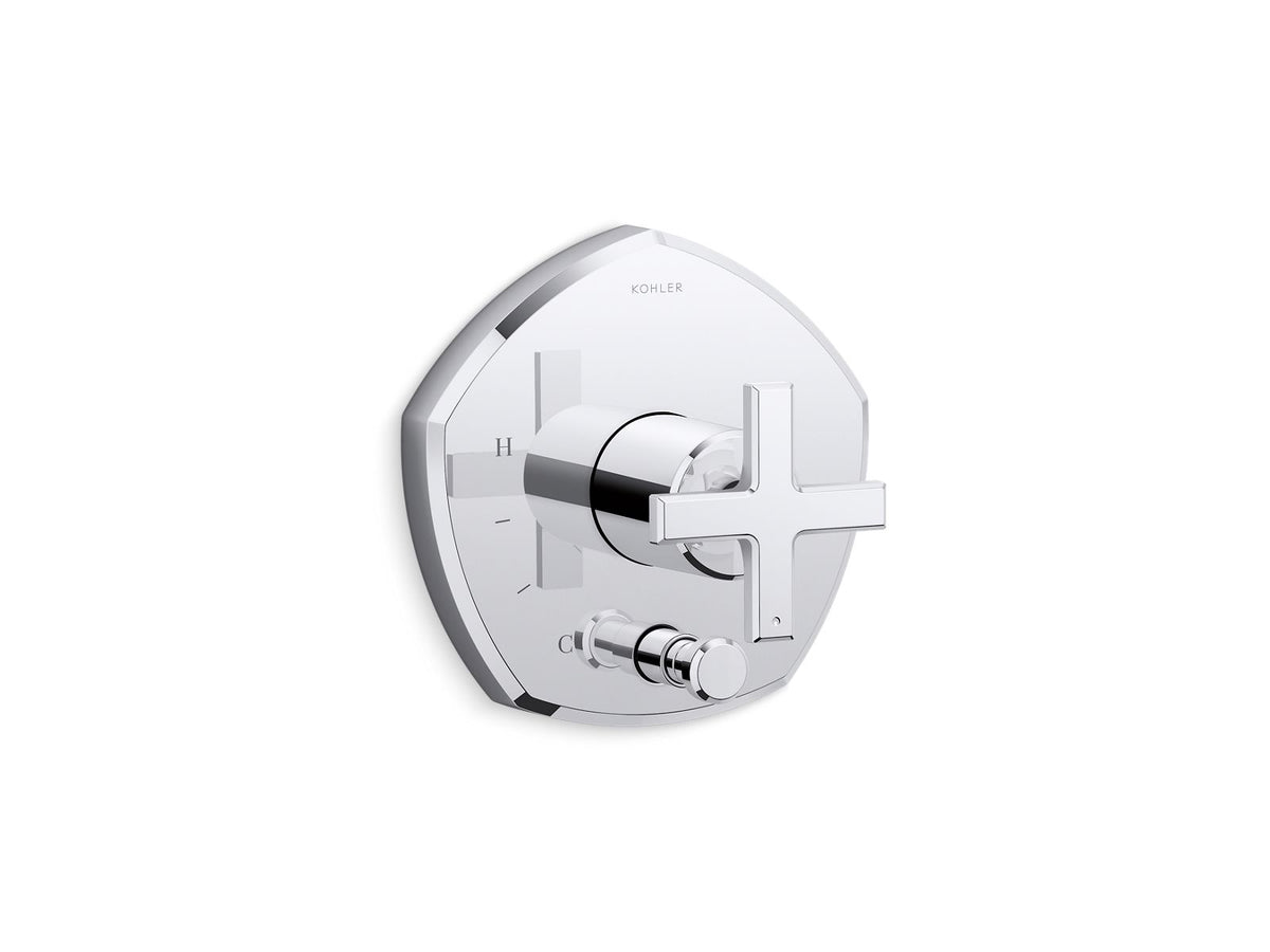KOHLER K-T27044-3-CP Occasion Rite-Temp Valve Trim With Push-Button Diverter And Cross Handle - Polished Chrome