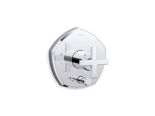 KOHLER K-T27044-3-CP Occasion Rite-Temp valve trim with push-button diverter and cross handle - Polished Chrome