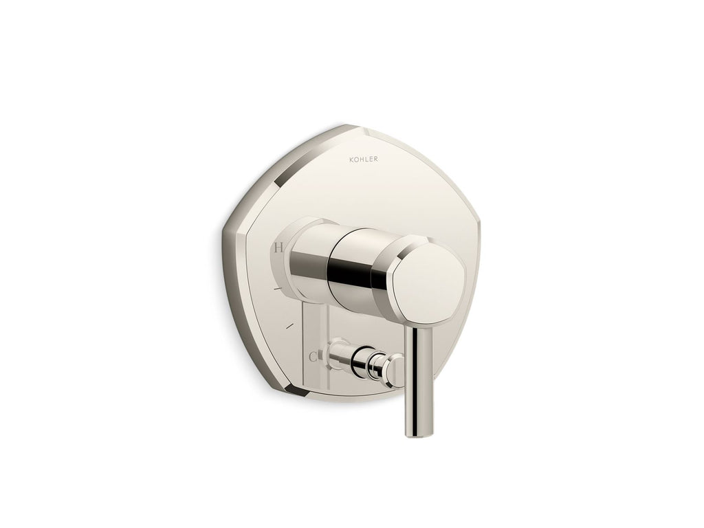 KOHLER K-T27044-4-SN Occasion Rite-Temp Valve Trim With Push-Button Diverter And Lever Handle - Vibrant Polished Nickel
