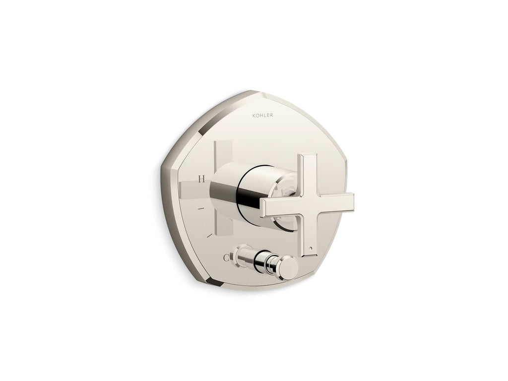 KOHLER K-T27044-3-SN Occasion Rite-Temp Valve Trim With Push-Button Diverter And Cross Handle - Vibrant Polished Nickel
