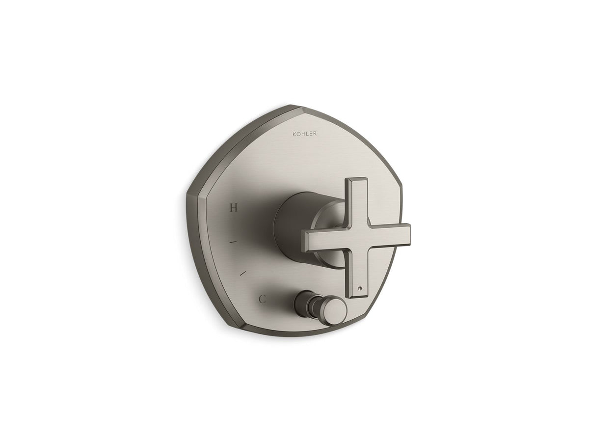 KOHLER K-T27044-3-BN Occasion Rite-Temp Valve Trim With Push-Button Diverter And Cross Handle - Vibrant Brushed Nickel