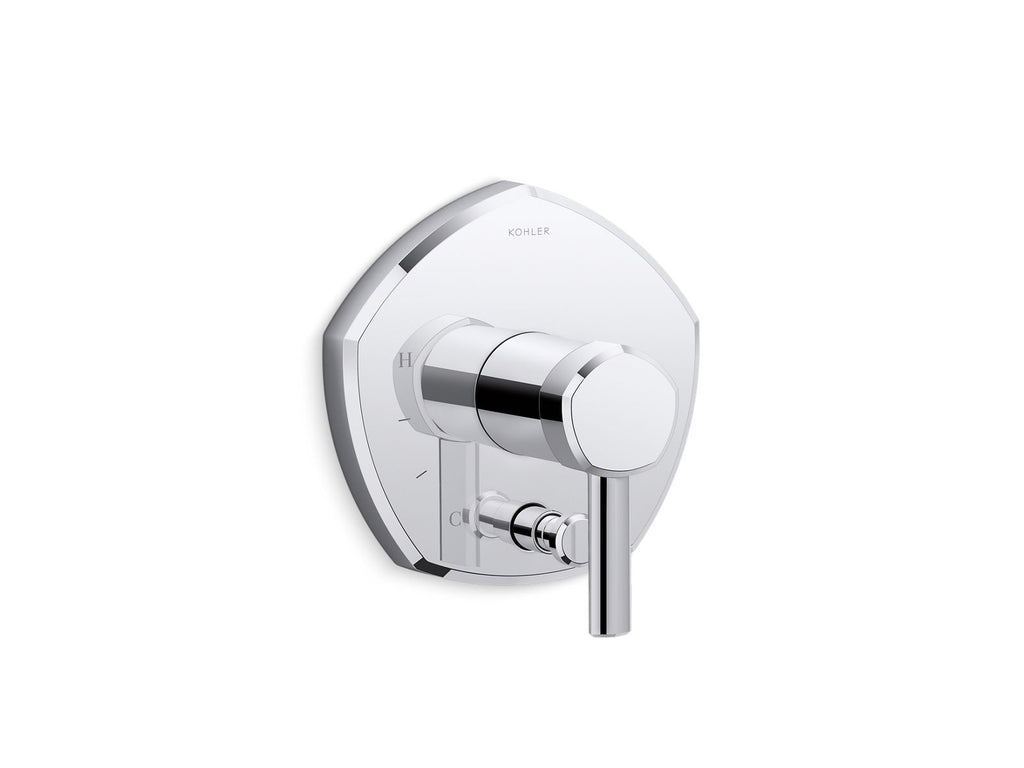 KOHLER K-T27044-4-2MB Occasion Rite-Temp Valve Trim With Push-Button Diverter And Lever Handle - Vibrant Brushed Moderne Brass