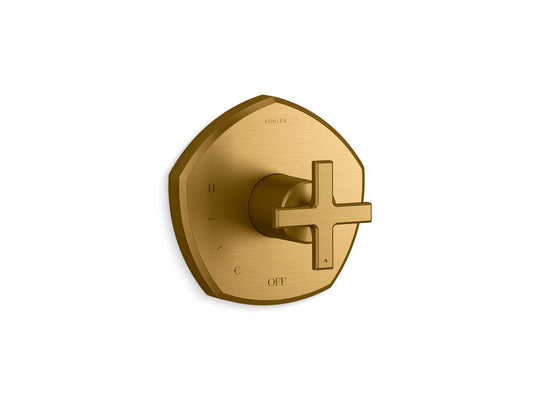 KOHLER K-TS27043-3-2MB Occasion Rite-Temp Valve Trim With Cross Handle In Vibrant Brushed Moderne Brass