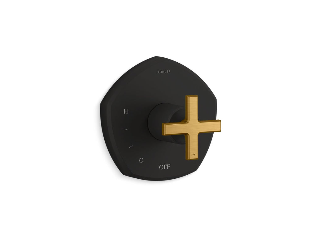 KOHLER K-TS27043-3-BMB Occasion Rite-Temp Valve Trim With Cross Handle - Matte Black With Brushed Moderne Brass