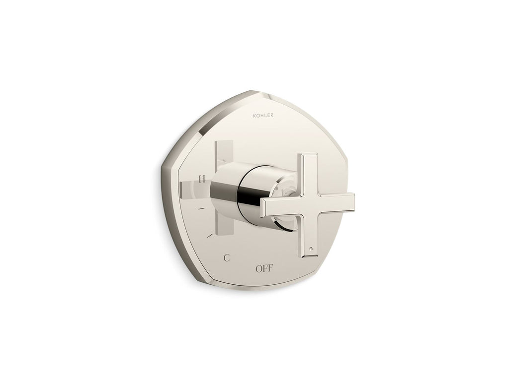 KOHLER K-TS27043-3-SN Occasion Rite-Temp Valve Trim With Cross Handle - Vibrant Polished Nickel