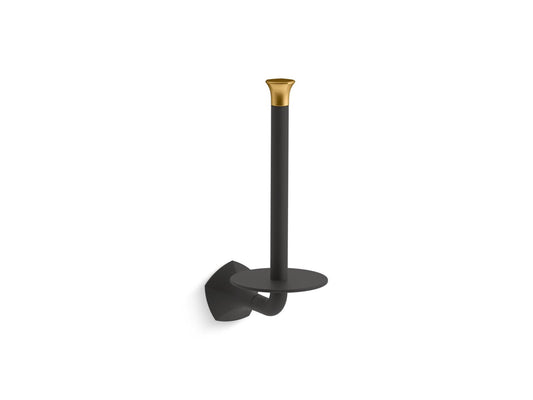 KOHLER K-27064-BMB Occasion Vertical Toilet Paper Holder In Matte Black with Moderne Brass