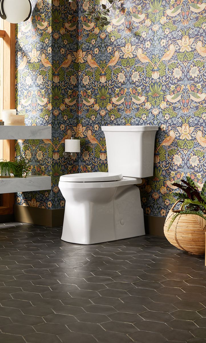 KOHLER K-3814-7 Corbelle Two-Piece Elongated Toilet With Skirted Trapway, 1.28 Gpf - Black Black