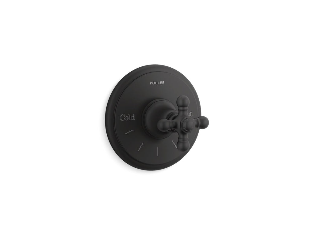 KOHLER K-T72769-3-BL Artifacts Mastershower Temperature Control Valve Trim With Cross Handle - Matte Black