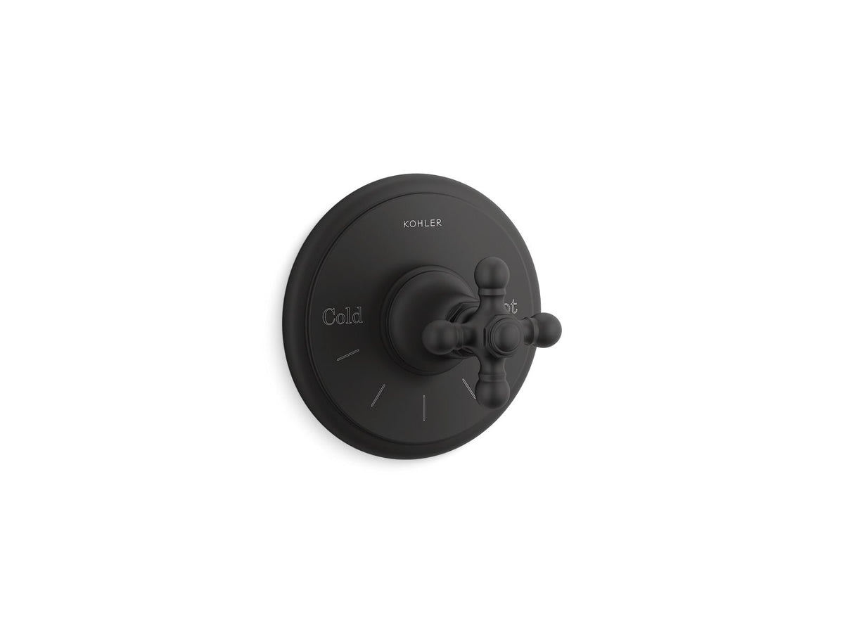 KOHLER K-T72769-3-BL Artifacts Mastershower Temperature Control Valve Trim With Cross Handle - Matte Black