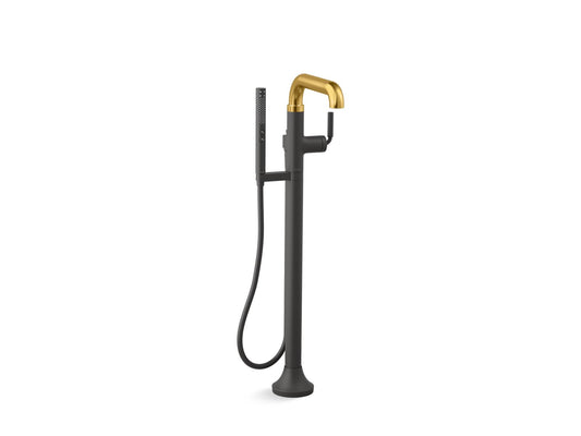 KOHLER K-T27424-4-BMB Tone Floor-Mount Bath Filler Trim With Handshower In Matte Black with Moderne Brass