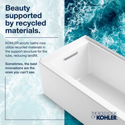 KOHLER K-1957-RA-96 Underscore 60" x 32" alcove bath right drain - Biscuit