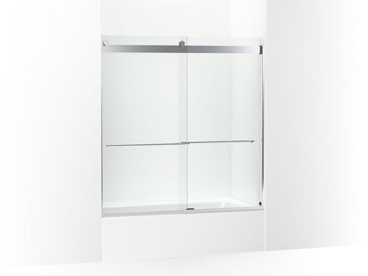 KOHLER K-702420-L-SHP Levity Plus Frameless Sliding Bath Door, 61-9/16" H X 56-5/8 - 59-5/8" W, With 5/16"-Thick Crystal Clear Glass In Bright Polished Silver