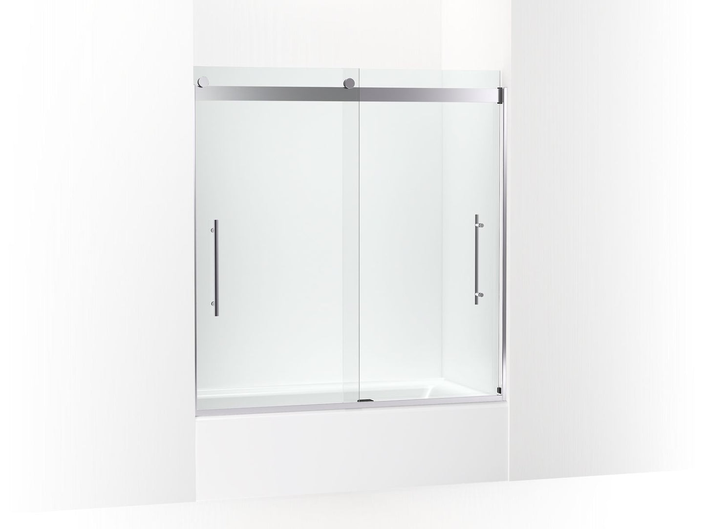 KOHLER K-702419-L-SHP Levity Plus Frameless Sliding Bath Door, 61-9/16" H X 56-5/8 - 59-5/8" W, With 5/16"-Thick Crystal Clear Glass In Bright Polished Silver