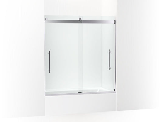 KOHLER K-702425-L-SHP Levity Plus Frameless Sliding Bath Door, 61-9/16" H X 56-5/8 - 59-5/8" W, With 3/8"-Thick Crystal Clear Glass In Bright Polished Silver