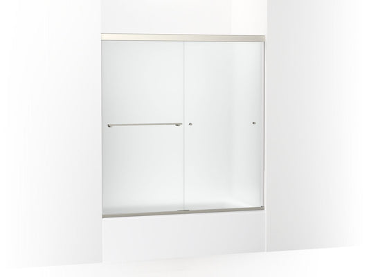 KOHLER K-707002-D3-BNK Revel Sliding Bath Door, 62" H X 56-5/8 - 59-5/8" W, With 5/16" Thick Frosted Glass In Anodized Brushed Nickel