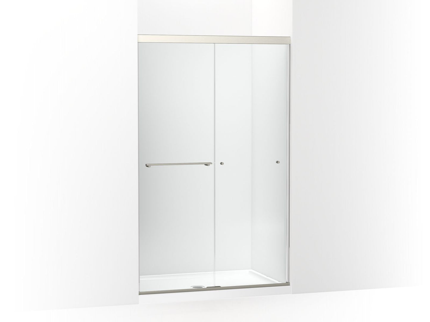 KOHLER K-707106-L-BNK Revel Sliding Shower Door, 76" H X 44-5/8 - 47-5/8" W, With 5/16" Thick Crystal Clear Glass In Anodized Brushed Nickel