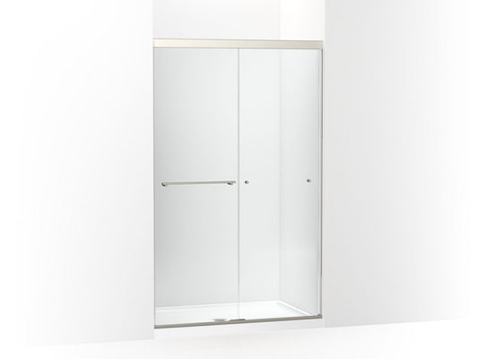 KOHLER K-707106-L-BNK Revel Sliding Shower Door, 76" H X 44-5/8 - 47-5/8" W, With 5/16" Thick Crystal Clear Glass In Anodized Brushed Nickel