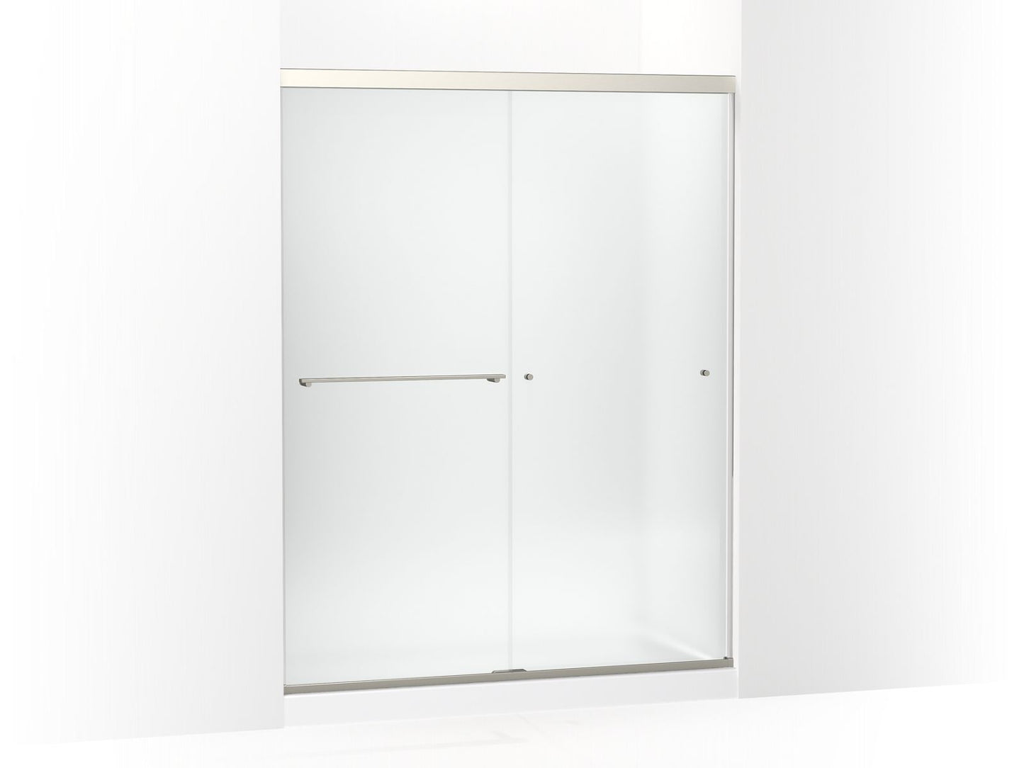 KOHLER K-707206-D3-BNK Revel Sliding Shower Door, 76" H X 56-5/8 - 59-5/8" W, With 5/16" Thick Frosted Glass In Anodized Brushed Nickel