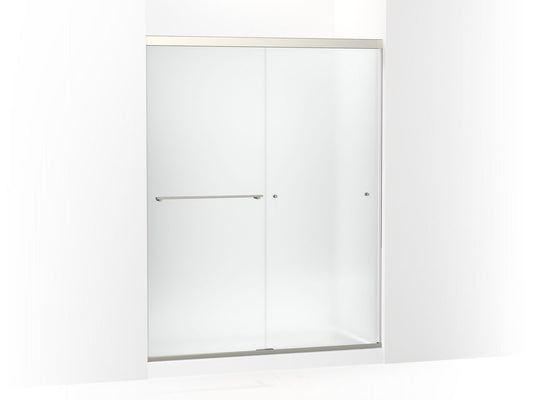 KOHLER K-707206-D3-BNK Revel Sliding Shower Door, 76" H X 56-5/8 - 59-5/8" W, With 5/16" Thick Frosted Glass In Anodized Brushed Nickel