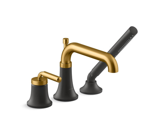 KOHLER K-26441-4-BMB Tone Deck-Mount Bath Faucet With Handshower In Matte Black with Moderne Brass