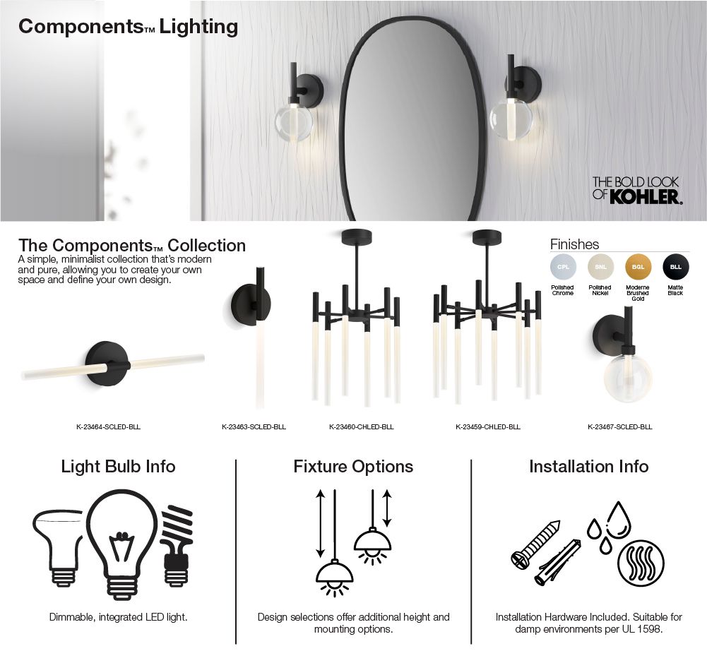 KOHLER K-23464-SCLED-SNL Components Two-Light Led Sconce - Polished Nickel