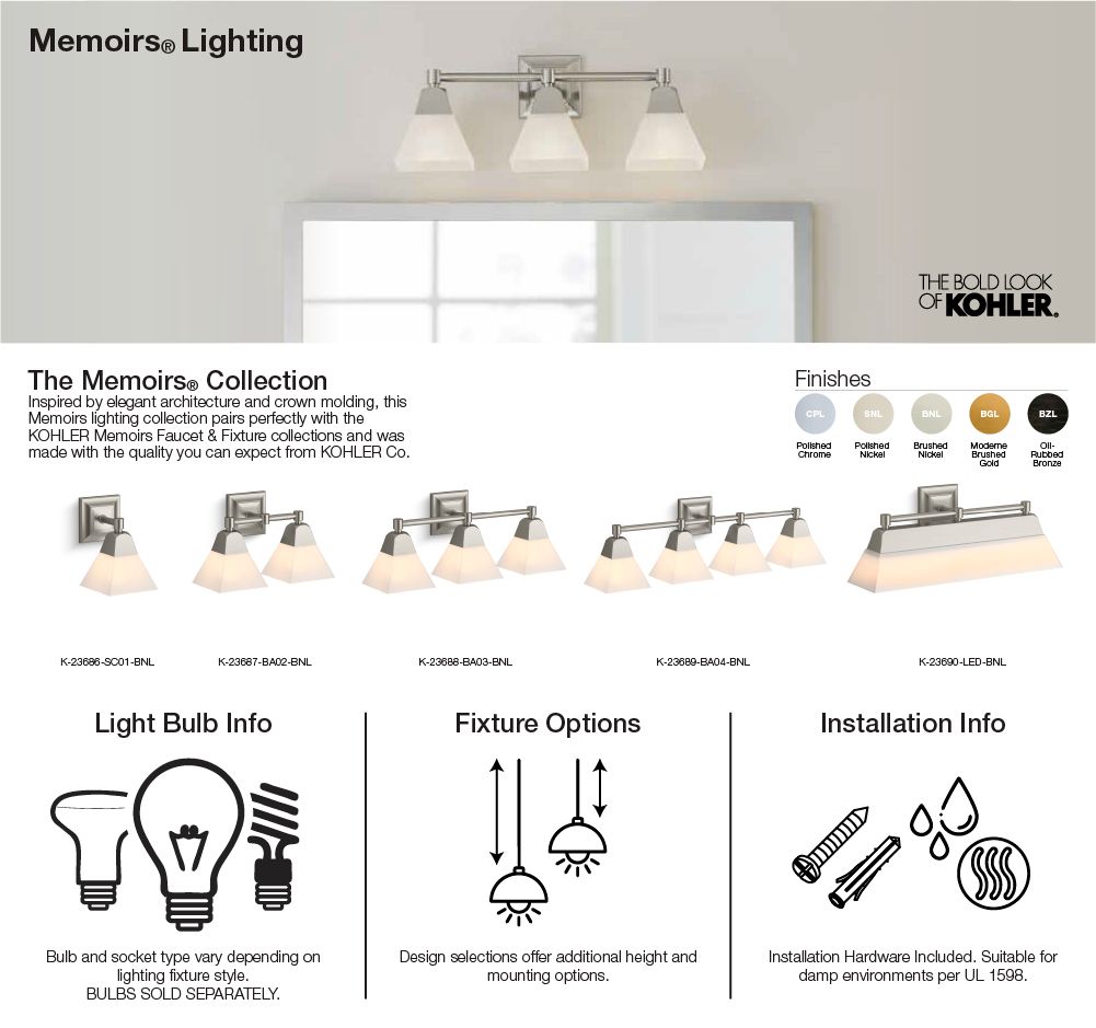 KOHLER K-23686-SC01-SNL Memoirs One-Light Sconce - Polished Nickel