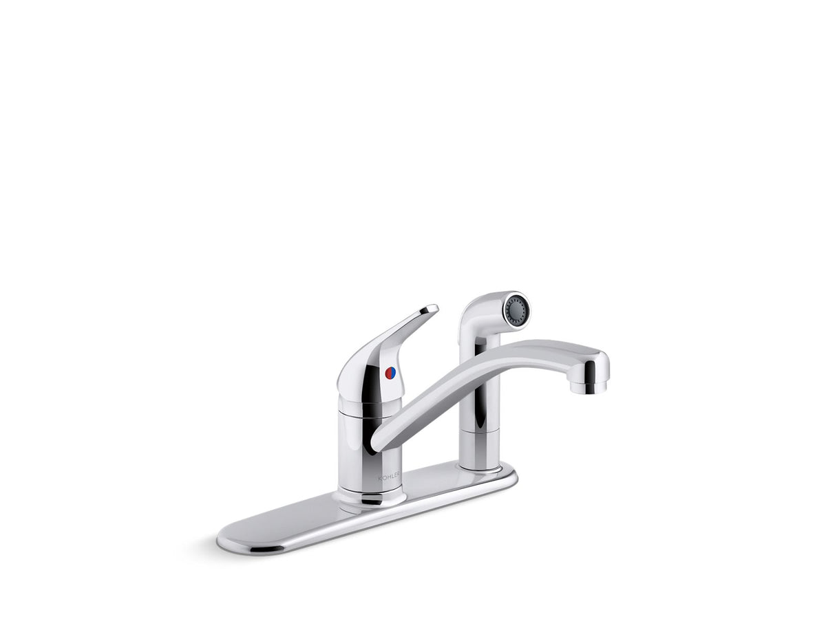 KOHLER K-30615-CP Jolt Single-Handle Kitchen Sink Faucet With Side Sprayer - Polished Chrome