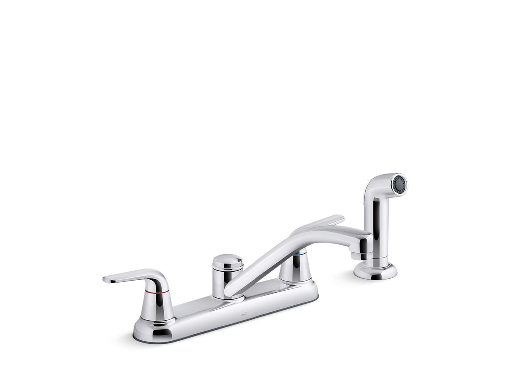 KOHLER K-30616-CP Jolt Two-Handle Kitchen Sink Faucet With Side Sprayer - Polished Chrome