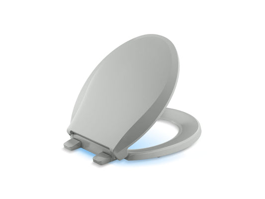 KOHLER K-75758-RL-95 Cachet Nightlight Readylatch Quiet-Close Round-Front Toilet Seat In Ice Grey