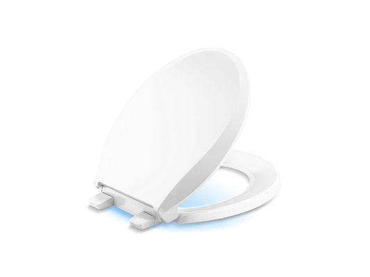 KOHLER K-75758-RL-0 Cachet Nightlight Readylatch Quiet-Close Round-Front Toilet Seat In White