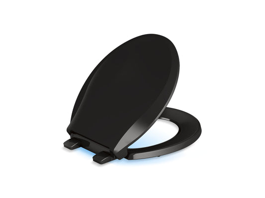 KOHLER K-75758-RL-7 Cachet Nightlight Readylatch Quiet-Close Round-Front Toilet Seat In Black Black