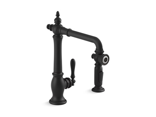 KOHLER K-99265-BL Artifacts Single-Handle Kitchen Sink Faucet With Side Sprayer In Matte Black