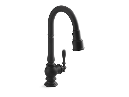 KOHLER K-99261-BL Artifacts Pull-Down Kitchen Sink Faucet With Three-Function Sprayhead In Matte Black