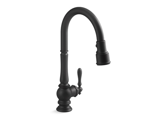 KOHLER K-99259-BL Artifacts Pull-Down Kitchen Sink Faucet With Three-Function Sprayhead In Matte Black